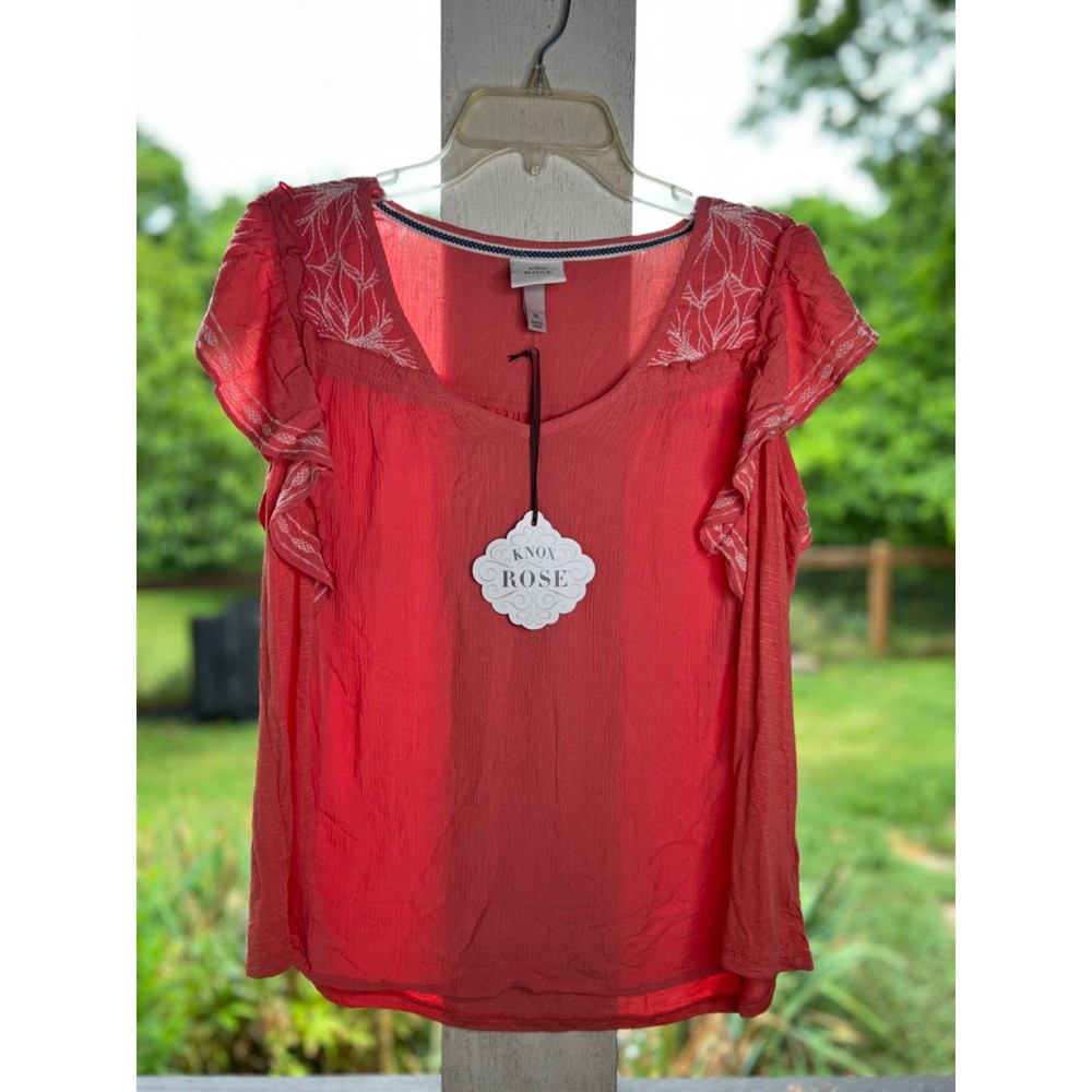 NWT Knox Rose linen-feel top, coral, size M